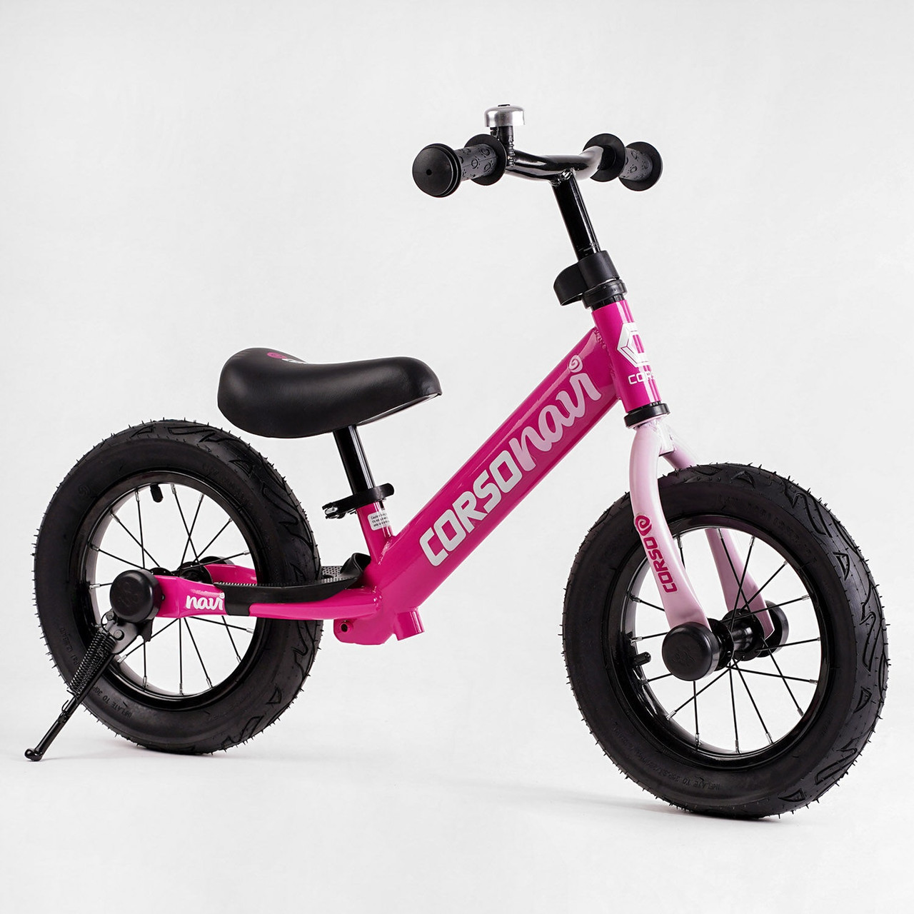 Велобіг CORSO сталева рама надувні колеса підніжка підставка для ніг дзвіночок 12' Pink (52450123)