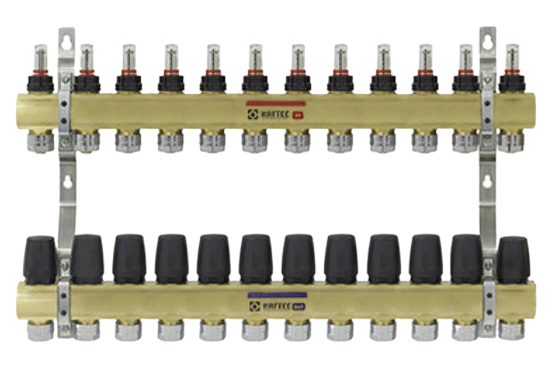 Колектор Raftec на 12 контурів з витратомірами та євроконусами Німеччина