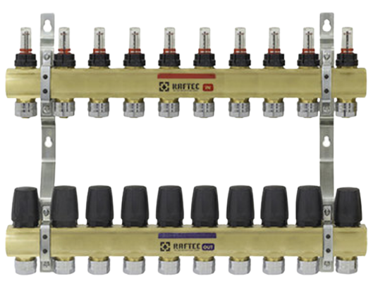 Колектор Raftec на 10 контурів з витратомірами та євроконусами Німеччина
