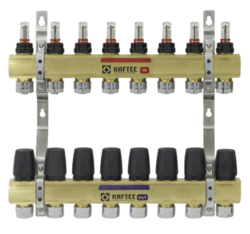 Колектор Raftec на 8 контурів з витратомірами та євроконусами Німеччина