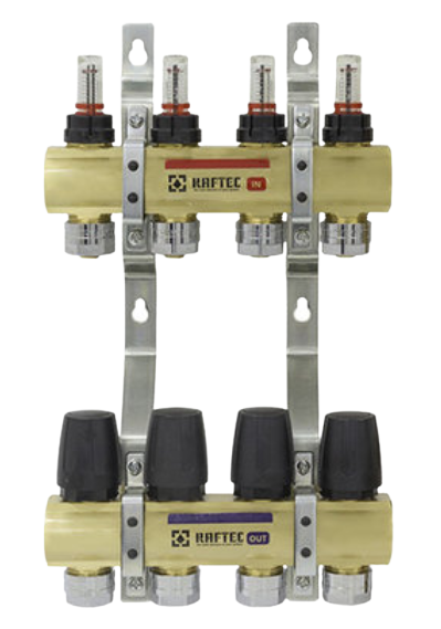 Колектор Raftec на 4 контури з витратомірами та євроконусами Німеччина