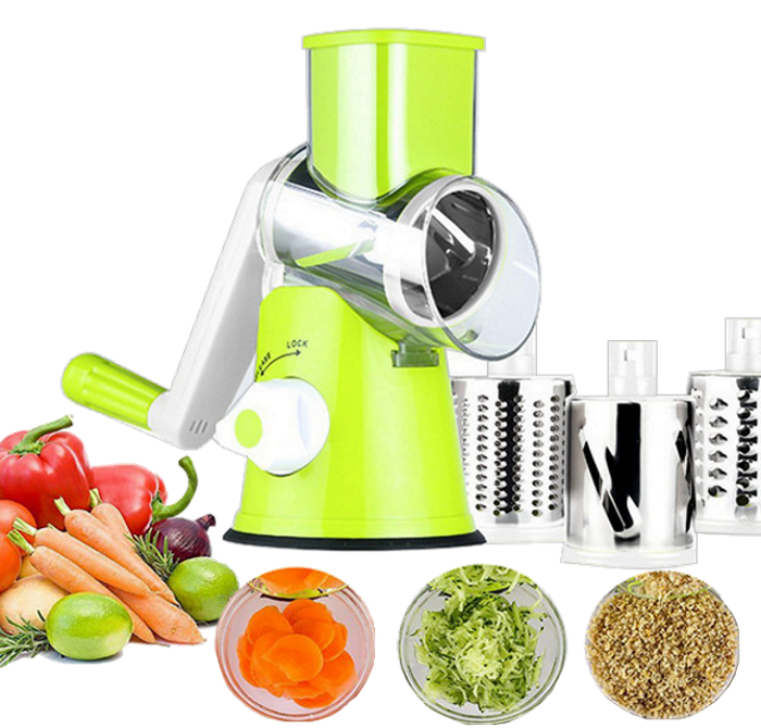 Універсальна механічна овочерізка мультислайсер Tabletop Drum Grater 3 насадки, пластик/нержавіюча сталь