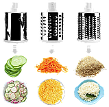 Універсальна механічна овочерізка мультислайсер Tabletop Drum Grater 3 насадки, пластик/нержавіюча сталь, фото 3