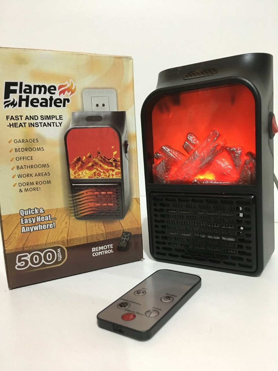 FLAME HEATER портативний обігрівач з імітацією каміна та LCD дисплеєм, 500 Вт