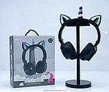 Дитячі бездротові Bluetooth-навушники єдиноріг з котячими вушками і підсвічуванням cat ear STN-27 Чорні, фото 3