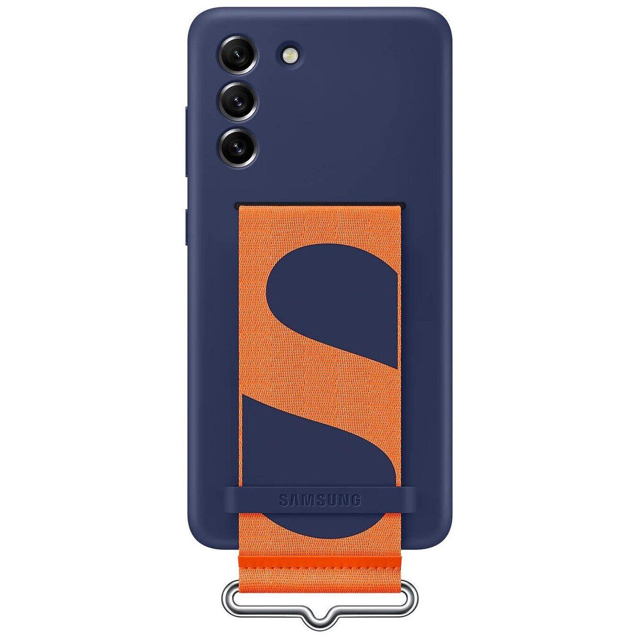 Оригінальний чохол Samsung Silicone Cover with Strap Navy для Galaxy S21 FE 5G SM-G990, фото 1