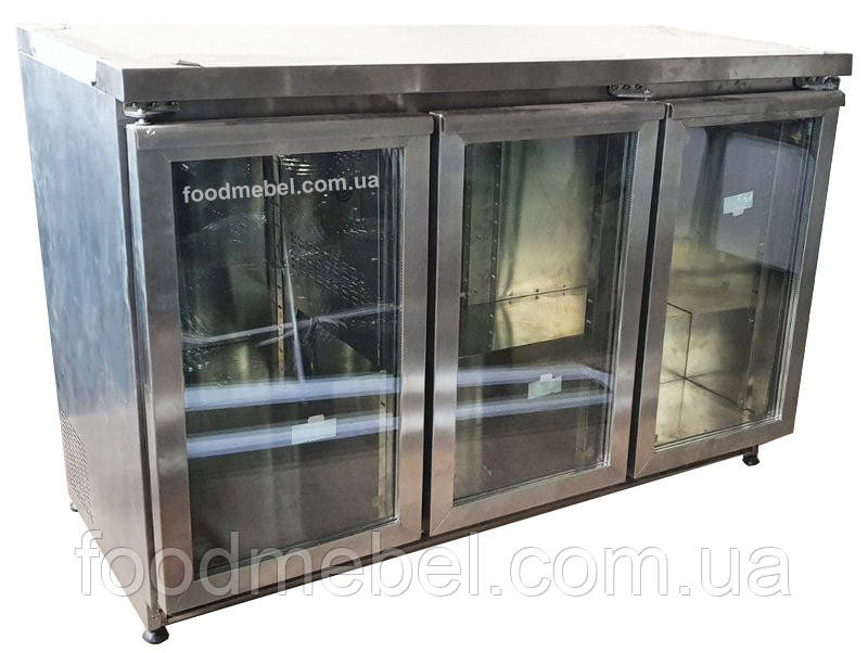 Фригобар 3х-дверний ширина 700 мм зі стільницею нержавіюча сталь, фото 1