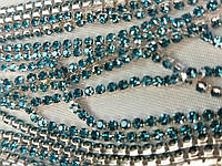 Лента-стразы в цапах голубой в серебре 2,3 мм