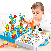 Развивающий детский конструктор мозаика с шуруповертом 4в1 Creative Double Sided Box в наборе 252 детали