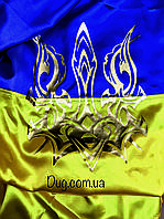 Прапор України |140Х90 | З ГЕРБОМ золота плівка | якісний АТЛАС