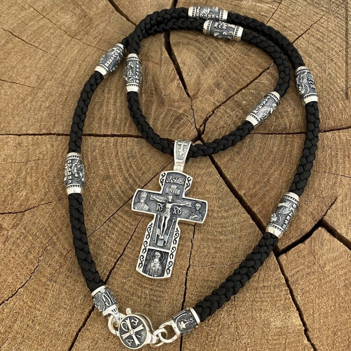 Саме срібний хрестик на шовковому шнурку, фото 1