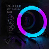 Кільцева світлодіодна лампа біле світло та різнобарвний RGB LED RING MJ33 33 см із кріпленням для телефона, фото 3