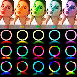 Кільцева світлодіодна лампа біле світло та різнобарвний RGB LED RING MJ33 33 см із кріпленням для телефона, фото 8