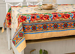 Скатертина лляна 150х150 см (квадратна, на круглий стіл) Мак-колосок