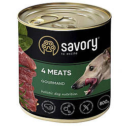 Savory(Сейвори)Dog Gourmand 4 meats - Консервований корм для вибагливих собак (4 види м'яса)4*800гр