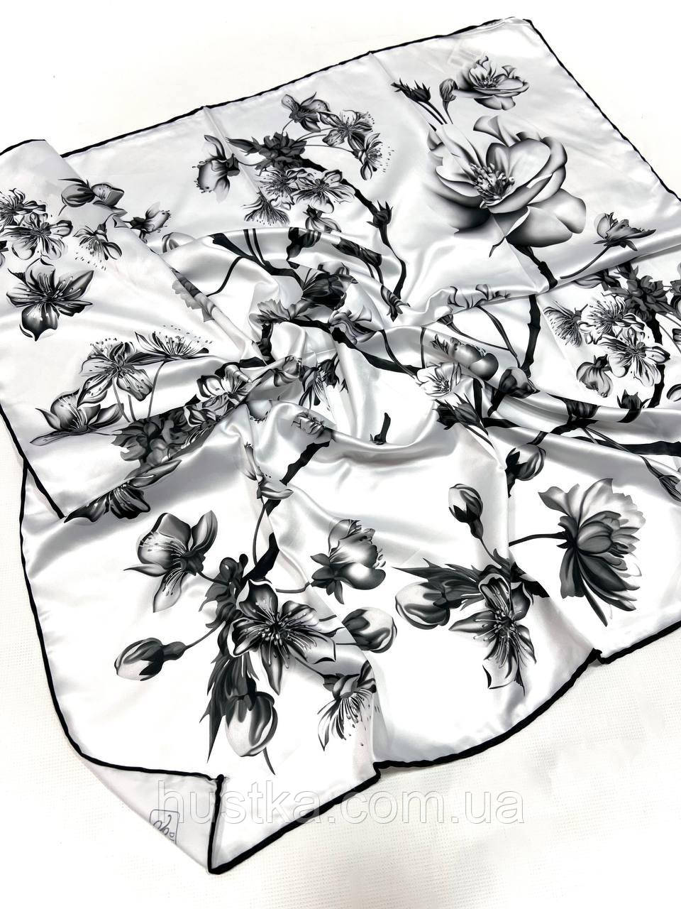 Шовкова хустка Бона магнолія 90*90 см біла ручна обробка краю