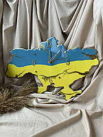 Годинник настінний мапа форма Україна з епоксидної смоли патріотичні синьо-жовті