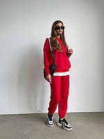 Женский базовый однотонный спортивный костюм кофта и штаны Красный, 42/46, Двунитка