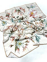 Шовкова хустка Бона магнолія 90*90 см бежева ручна обробка краю