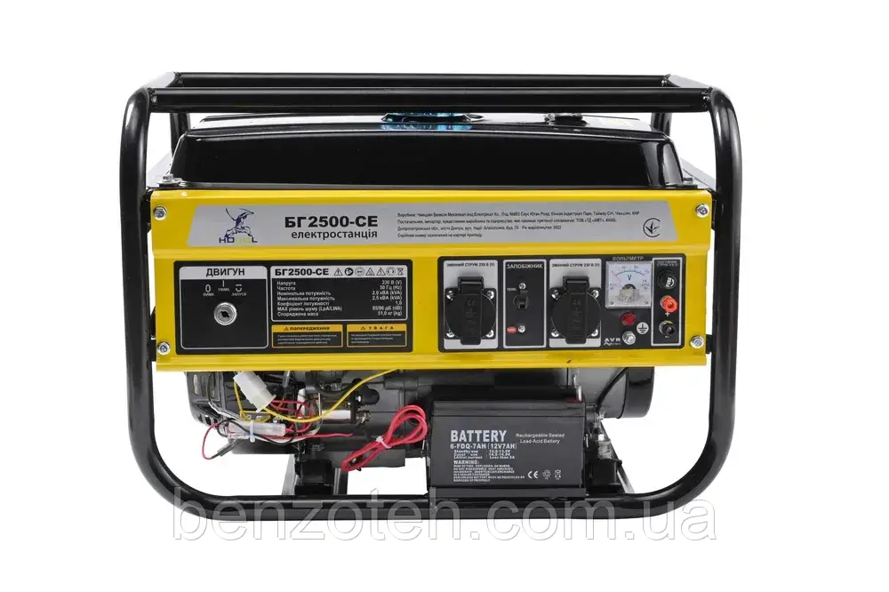 Генератор бензиновий Hohol БГ 2500-СЕ (230 B/2,0 - 2,2 кВт) мідь, з електростартером, фото 1