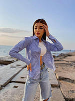Женская базовая рубашка в клетку прямого фасона (р. 42-46) 8BL1007 44/46, Синий