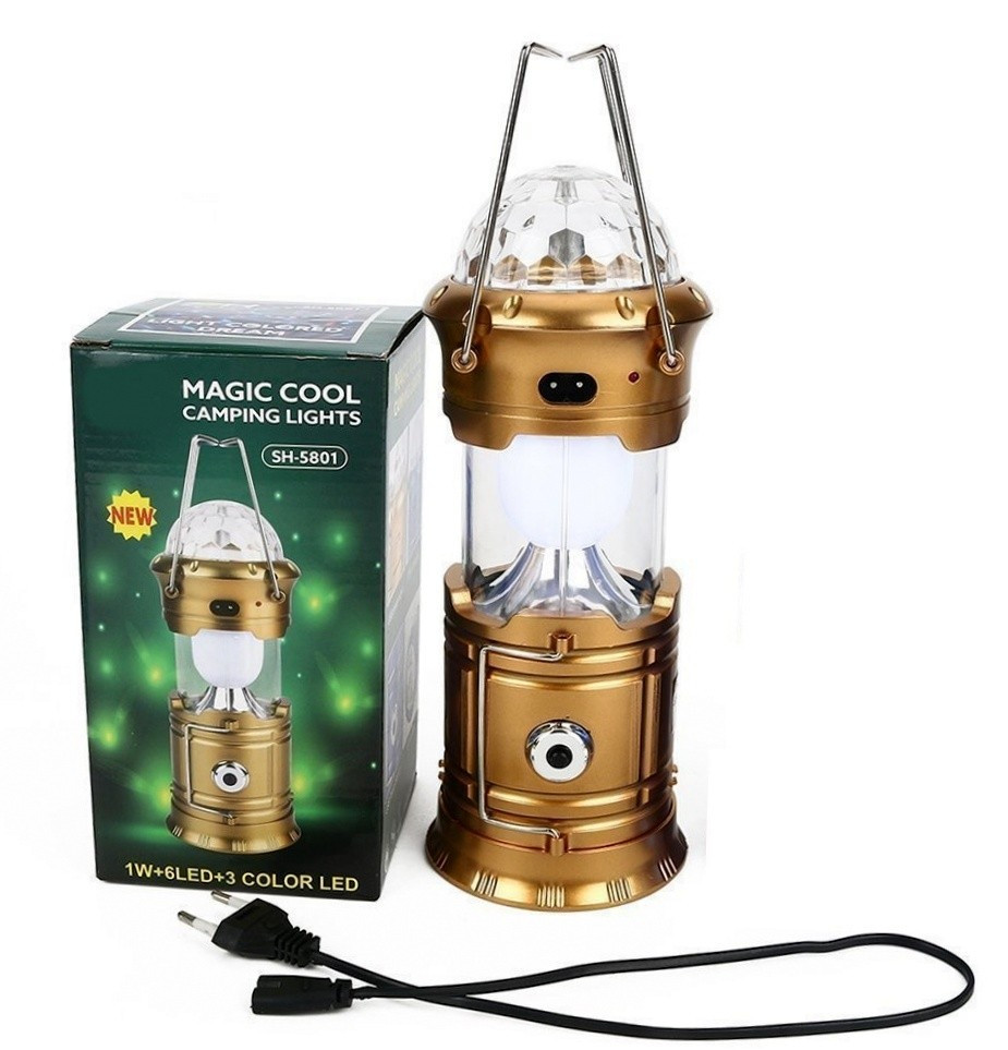 Кемпінговий ліхтар Magic cool розсувний з USB і дискошаром і 6 LED+1W+3COL XF-5801