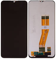 Дисплей модуль тачскрин Samsung A037G Galaxy A03s черный 163 x 72 мм с желтым шлейфом OEM отличный