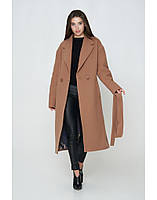 Пальто жіноче демісезонне прямого силуету із кашеміру кольору кемел