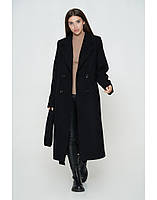 Черное двубортное женское кашемировое пальто с английским воротником