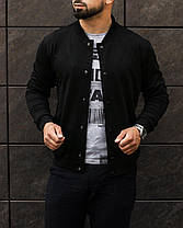 Бомбер чоловічий на кнопках з манжетом, трикотажний демісезонний, стильний чорний, куртка весняна осіння, фото 3