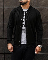 Бомбер чоловічий на кнопках з манжетом, трикотажний демісезонний, стильний чорний, куртка весняна осіння, фото 2