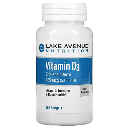 Вітамін D3 Lake Avenue Nutrition Vitamin D3 Cholecalciferol 5000 UI 360 капс., фото 1
