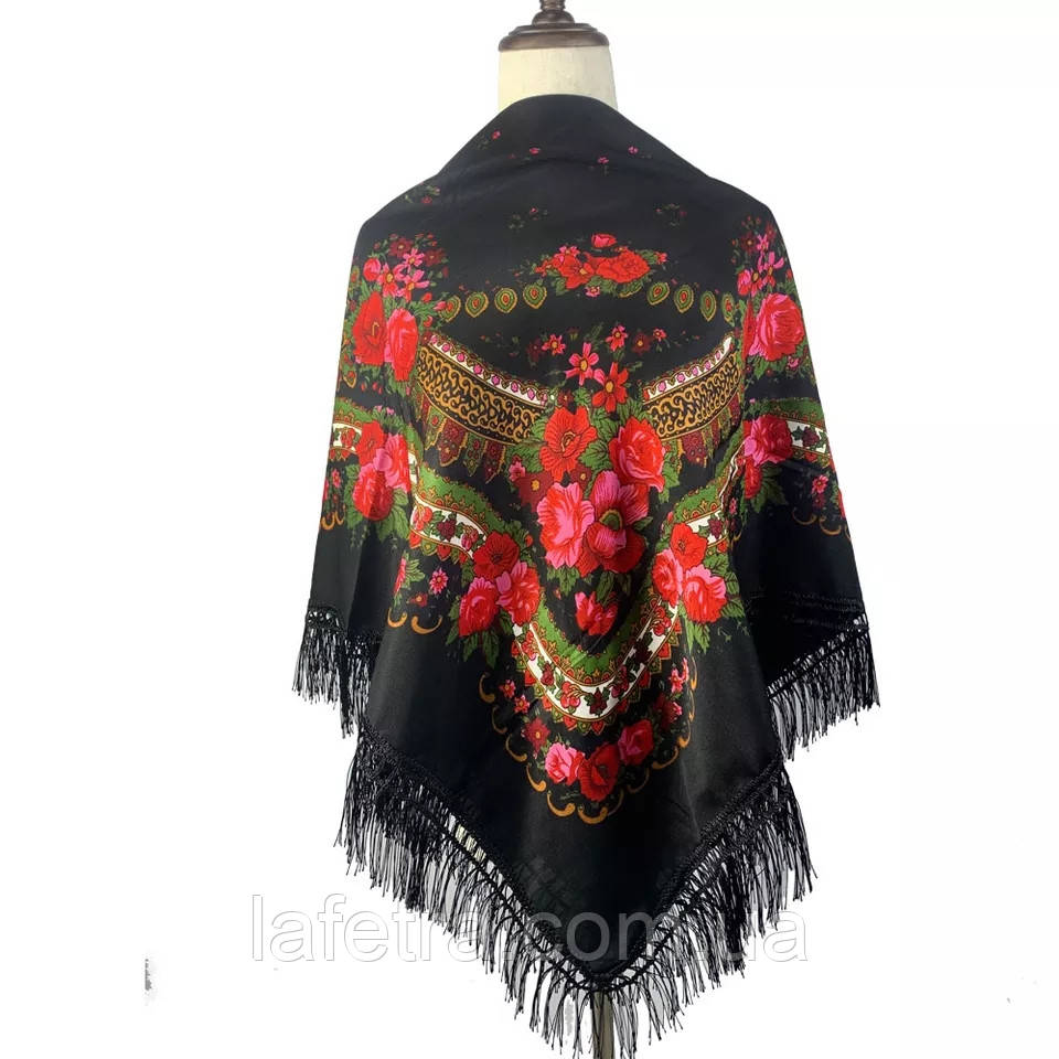 Красива Українська Хустка З Бахромою Чорна. Хустки Українські