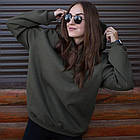 Худі з капюшоном на флісі (XS-2XL) Унісекс, Хакі / Теплий оверсайз світшот / Толстовка з начосом, XS, фото 9