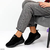 Чорні замшеві жіночі кроссівки весняні, кроссовки демісенонні замшеві на товстій підошві 36-41