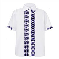 Вышиванка для мальчика Рубашка белая с темно-синим орнаментом 125-135 см (4107)