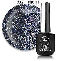 Гель-лак Saga Professional Fiery Gel 12 сіро-чорний зі світловідбиваючими шимерами, 9 мл