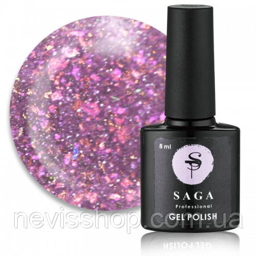 Гель-лак Saga Professional Fiery Gel 16 рожева феєрія зі світловідбиваючими шимерами, 9мл