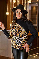 Стильна жіноча леопардова кофта на блискавці великі розміри