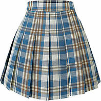 Bluebrown Stripes 34 Короткая плиссированная юбка Hoerev для теннисной школы с завышенной талией для женщин и