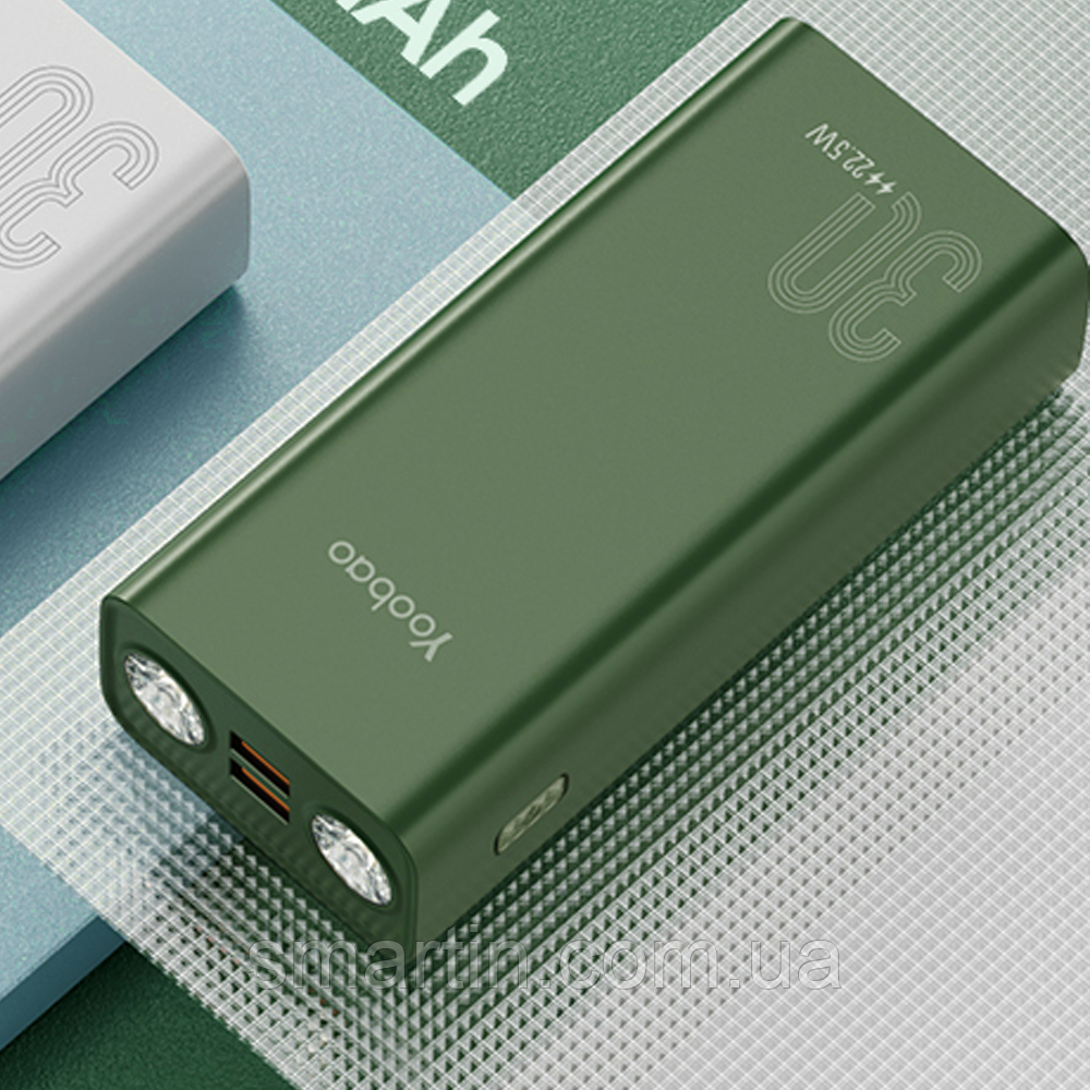 Повербанк Yoobao портативна батарея з ліхтариком (30000mAh, 2USB/1Type-C, 20W) - Зелений