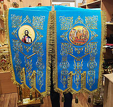 Церковна хоругва із бархату, ікона Успіння і Спаситель 100×50 см