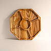 Менажниця дерев'яна секційна тарілка з розділювачами для подачі м'ясних страв та закусок "Монета" ясень 29 см, фото 3