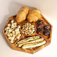 Менажница деревянная секционная тарелка с разделителями для подачи мясных блюд и закусок "Монета" ясень д29 см