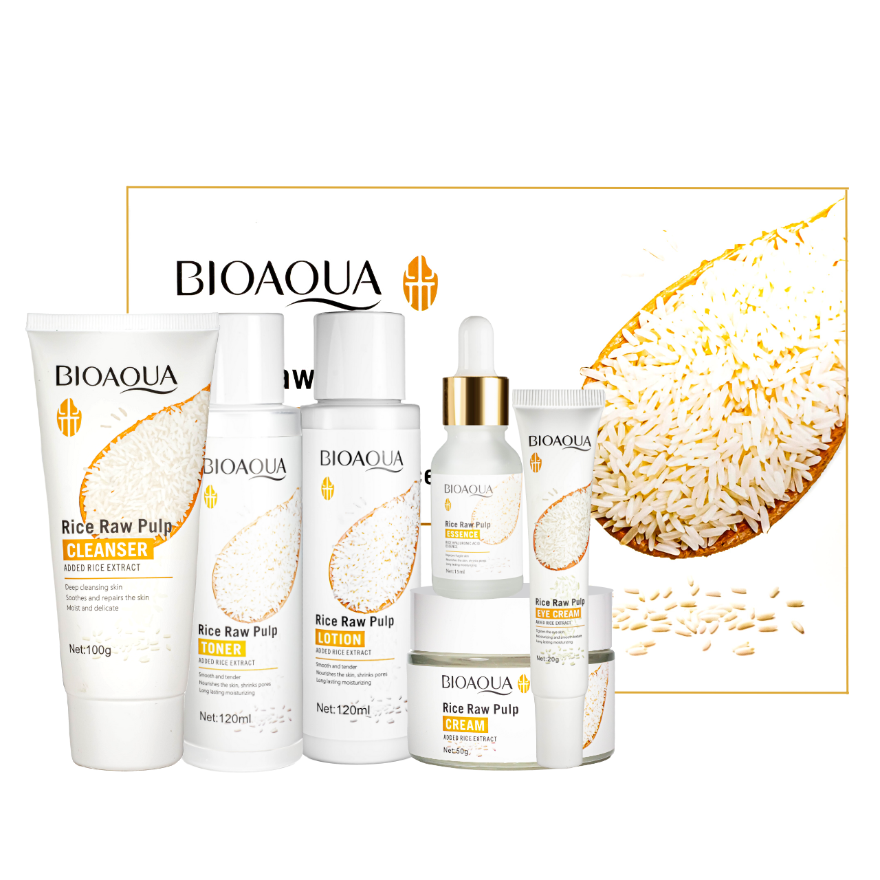 Подарунковий набір доглядової косметики для обличчя Bioaqua Rice Raw Pulp Set 6 в 1, фото 1