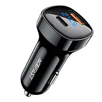 Автомобильный адаптер для телефона Acefast B4 Black (digital display 66W(USB-C+USB-A) dual port car charger)