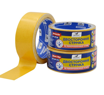 Стрічка двостороння клейка на ПП основі 38 мм*10м 170 мкм Мустанг