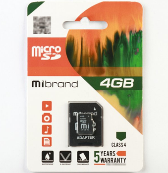 Карта пам'яті microSDHC 4GB Mibrand class 4 (adapter SD)