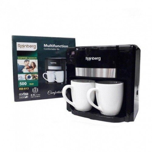 Кавоварка крапельна Rainberg RB-613 (0,3 л, 500 Вт) з двома керамічними чашками, фото 1
