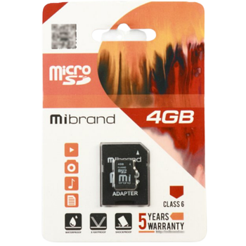 Карта пам'яті microSDHC 4GB Mibrand class 6 (adapter SD)